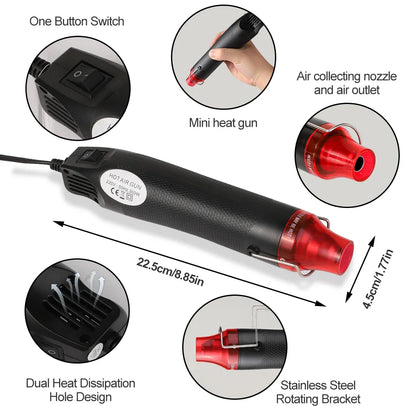 220/110V Hot Air Gun DIY Tool - Mini Soldering Blower with Temperature Control, Shrink and Supporting Seat for Crafts