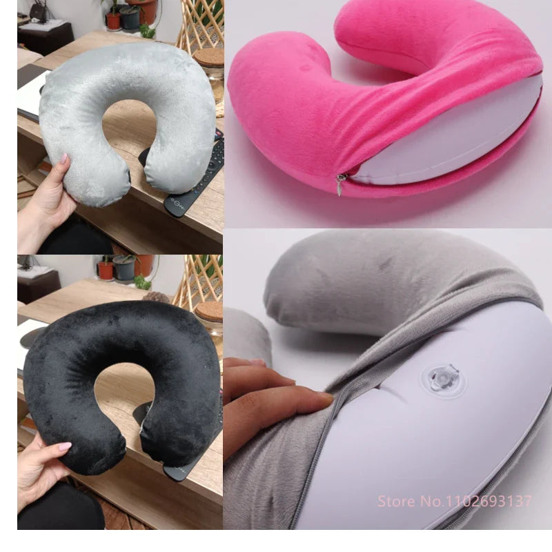 Colorful Cartoon INS Style U-Shaped Travel Neck Pillow – Panda, Rainbow, Cloud, and Fruit Inflatable Cushion for Kids, Adults, Family, and Friends
