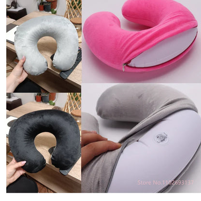 Colorful Cartoon INS Style U-Shaped Travel Neck Pillow – Panda, Rainbow, Cloud, and Fruit Inflatable Cushion for Kids, Adults, Family, and Friends