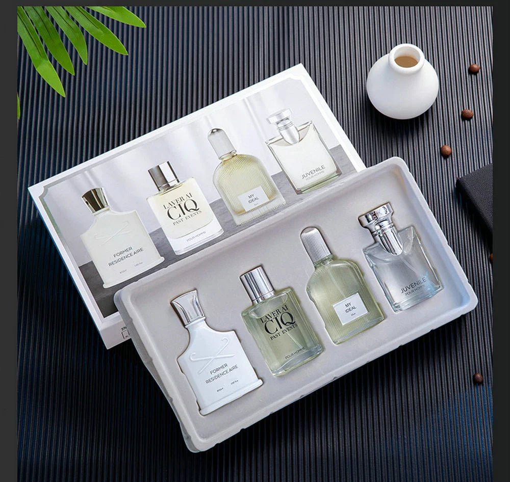Brand Men's Perfume 100ml Gift Box - Four-Piece Set with Lasting Fragrance Body Spray, Fresh Plant Floral Scent and Pheromones