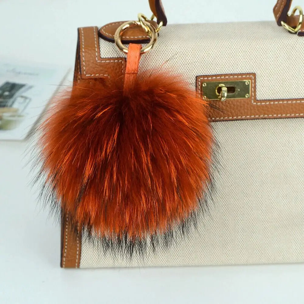 15cm Real Raccoon Fur Pompon Keychain – Cute Pendant for Bags, Hats, Clothes, and Accessories