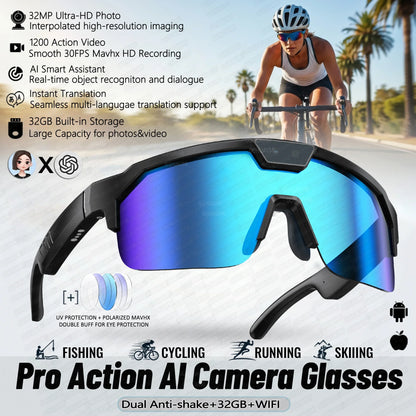 AI Smart Sports Camera Glasses - HD Anti-Shake Recording Sunglasses for Cycling, Riding & Outdoor Activities