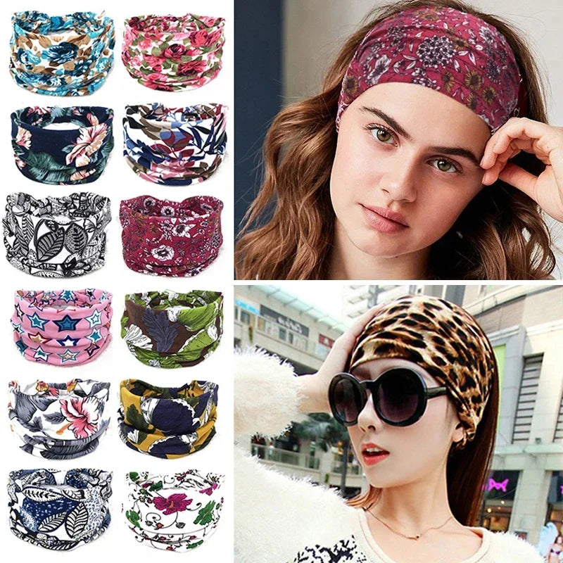 Bohemian Wide Cotton Stretch Headbands for Women – Turban Style Hairbands, Bandana Headwrap Hair Accessories