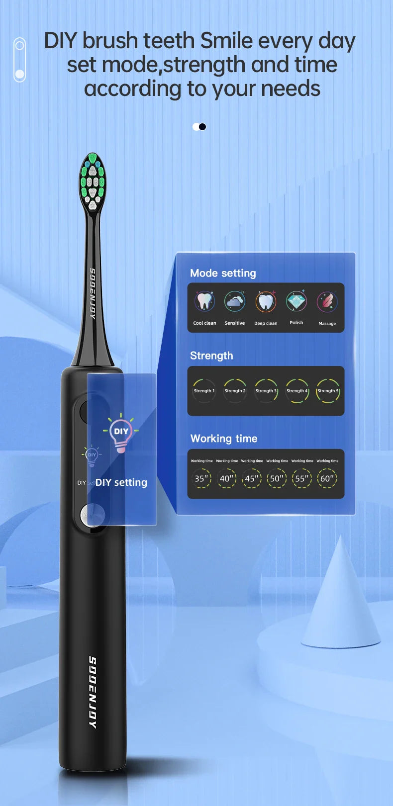 SOOENJOY Sonic Electric Toothbrush NB-1 — Smart LCD Display, DIY Mode, Automatic Teeth Cleaner for Adults