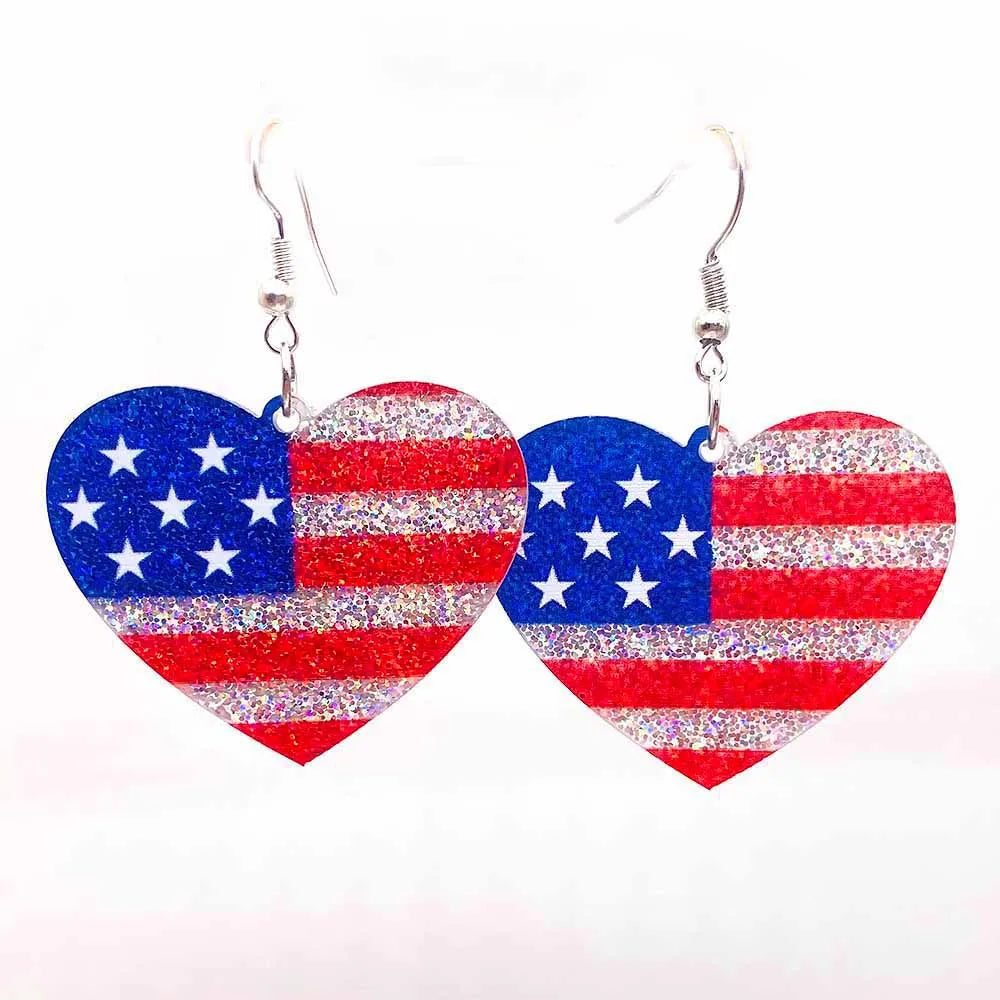 Patriotic Sunflower Acrylic Earrings - 4th of July American Flag Jewelry Gifts for Women Independence Day Parties
