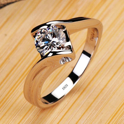 18K White Gold Color Solitaire Ring - 2 Carat Zirconia Diamond Style Wedding Band Luxury Jewelry for Women