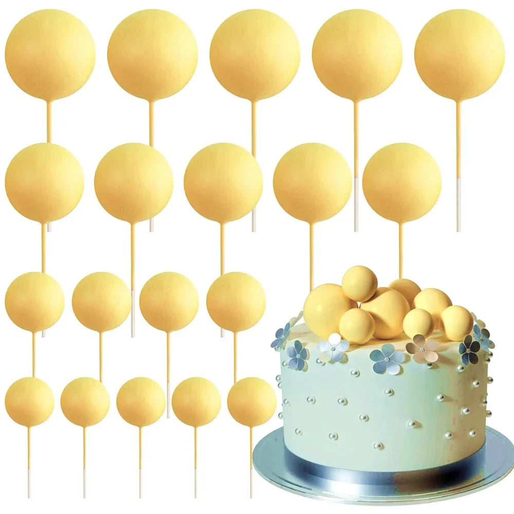 20Pcs Colorful Cake Topper Balls – Gold, Silver & Pastel DIY Cake Decorations for Birthday, Wedding & Party Supplies
