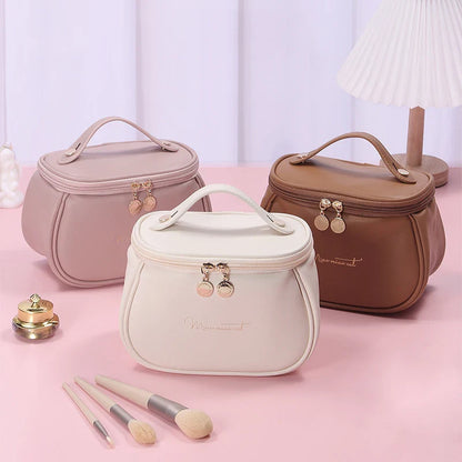 Cute PU Makeup Bag for Women - Waterproof Toiletries Organizer - Travel Make Up Pouch with Large Capacity - Portable Cosmetic Case