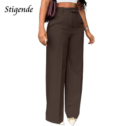 Stigende Women’s Wide Leg Pants – Straight, Loose-Fit Business Casual Trousers with Pockets, Midi Waist Office Pants