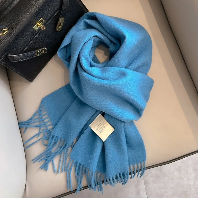 Winter Narrow Wool Scarf – 28 Colors, 100% Wool Solid Color Unisex Scarf for Men & Women, Warm and Cold-Proof