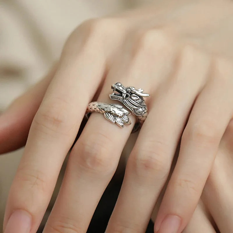 VENTFILLE 925 Sterling Silver Adjustable Ring – Vintage Hollow Line Punk Hip Hop Couple Jewelry