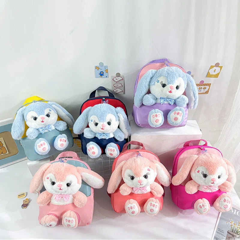 Plush 3D Rabbit Backpack for Kids – Cute Bow Tie Cartoon School Bag for Boys & Girls