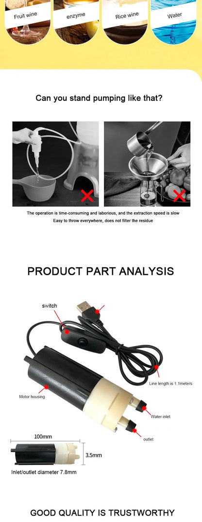 DIY High-Flow Electric Wine Pump – USB Interface Peristaltic Dosing Pump, Miniature Water & Hose Pump