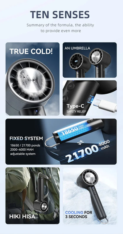 Silent High-Speed USB Handheld Fan – Portable Small Fan with LED Display, High Wind Power, and Cooling Air Conditioner Function
