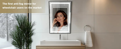 LUVODI LED Tilt Bathroom Mirror – Wheelchair Accessible Anti-Fog Barrier-Free Mirror with 3-Color Lights