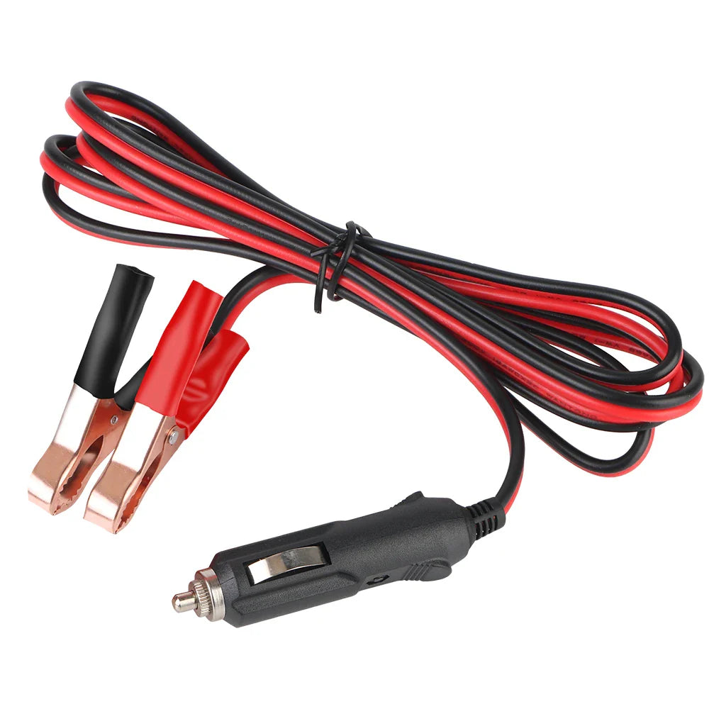 12V/24V Car Cigarette Lighter Socket Extension Cable – Crocodile Clip Power Cord with 15A Fuse & Male Plug Adapter Extender