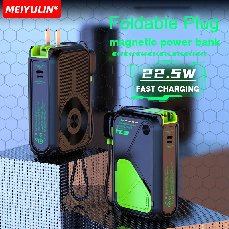 Magnetic Wireless Power Bank 20000mAh - Large Capacity Fast Charger with AC Plug, External Spare Battery for iPhone