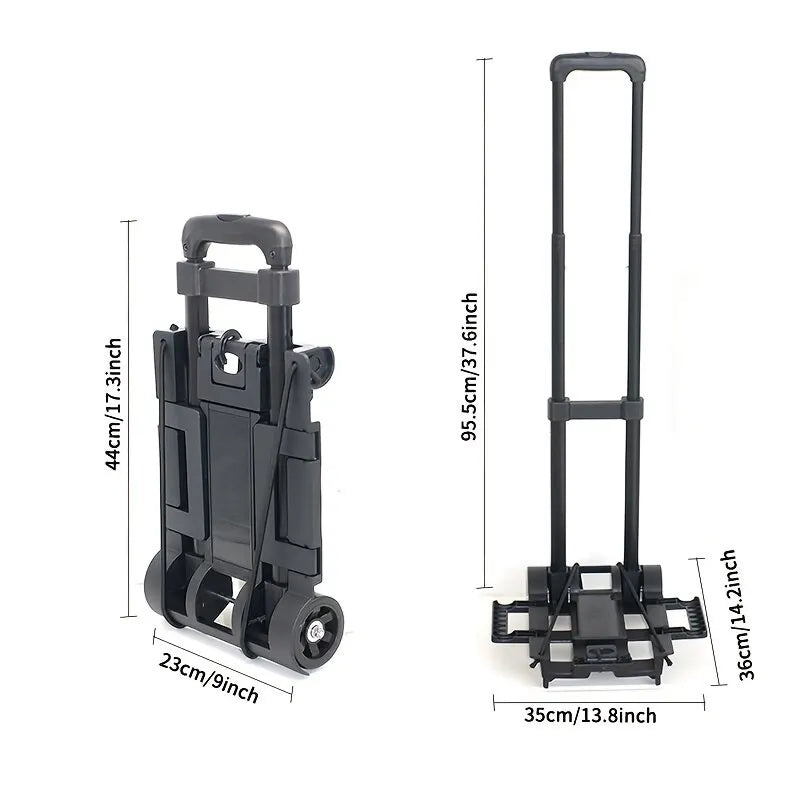 Black Folding Hand Truck - Small Lightweight Cart with Telescopic Design - Portable Dolly for Backpacks, Luggage, Travel, Moving, and Shopping