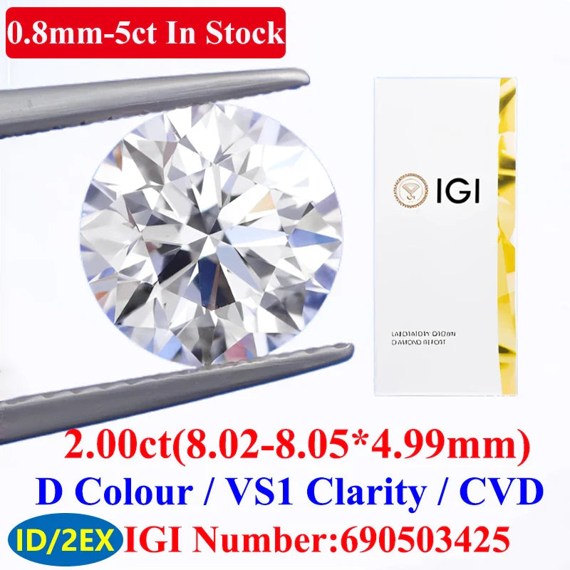 0.1–5CT Super White Lab-Grown Diamond Loose — IGI/GIA Certified, HPHT & CVD, DEFG VVS-SI, Diamond Tester Approved for Wedding Jewelry