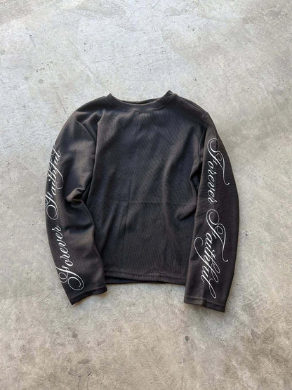 Retro Streetwear Long Sleeve T-Shirt - Loose Fit English Print Casual Crew Neck Top