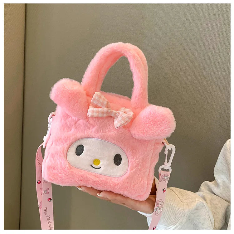Sanrio Kawaii Plush Handbag – Kuromi, Cinnamoroll, My Melody Cartoon Anime Cosmetic & Travel Storage Bag for Women & Girls – Perfect Gift
