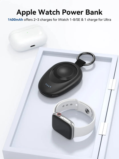 Portable Wireless Charger for Apple Watch Series 2-9 & SE/Ultra – Travel Power Bank Keychain Spare Battery
