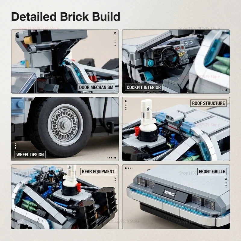 Back to the Future DeLorean Building Blocks - 1872-Piece 1:8 Scale Time Machine Model with Mini Figures