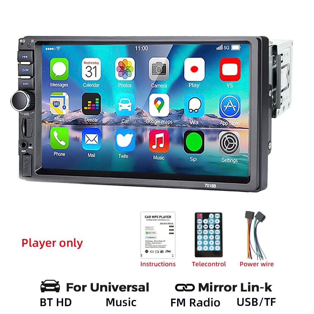 HIPPBQCC 7" 1DIN Car Radio MP5 Multimedia Player – Touchscreen FM ISO Power Aux Input Bluetooth USB Mirror Link Autoradio