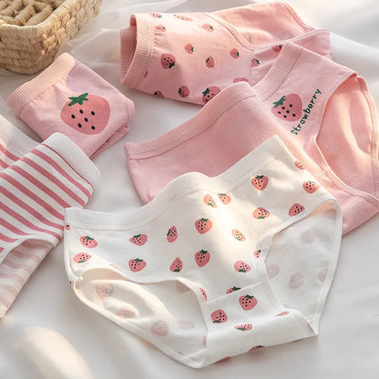 5-Piece Cotton Panties Set – Strawberry Bear Cartoon Girls’ Briefs, Sexy Women’s Underwear & Lingerie