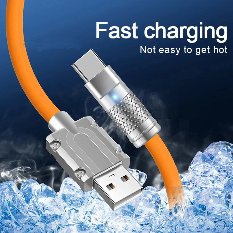 120W 6A Super Fast Charge USB C Cable - Liquid Silicone for iPhone 14/15, Huawei, Samsung, Xiaomi, Quick Charger Type-C Data Wire