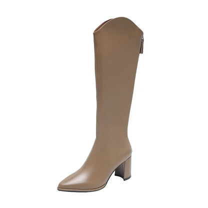 Plus Size 34-43 Women's Knee-High Boots – Zipper Thick High Heels for Autumn & Winter