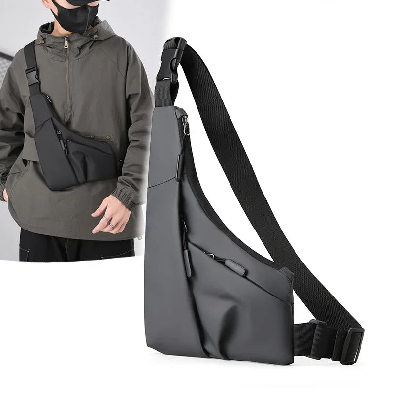 Anti-Theft Chest Bag for Men – Close-Fitting Leather Triangle Crossbody, Card Wallet Sling Bag for Sports & Cycling Riding