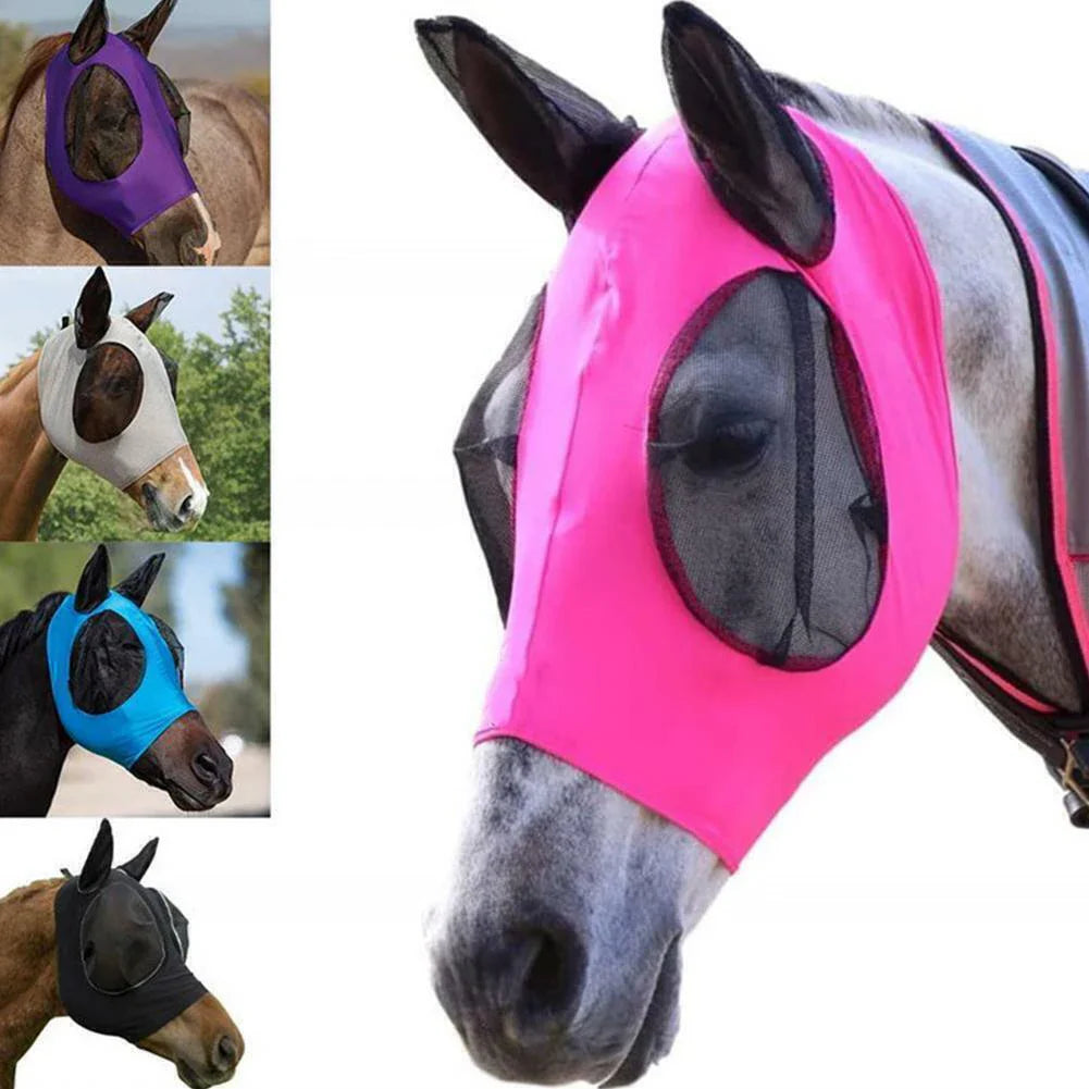 Anti-Fly Knitted Mesh Horse Mask — Breathable Anti-Mosquito & Anti-Worm Equestrian Riding Gear