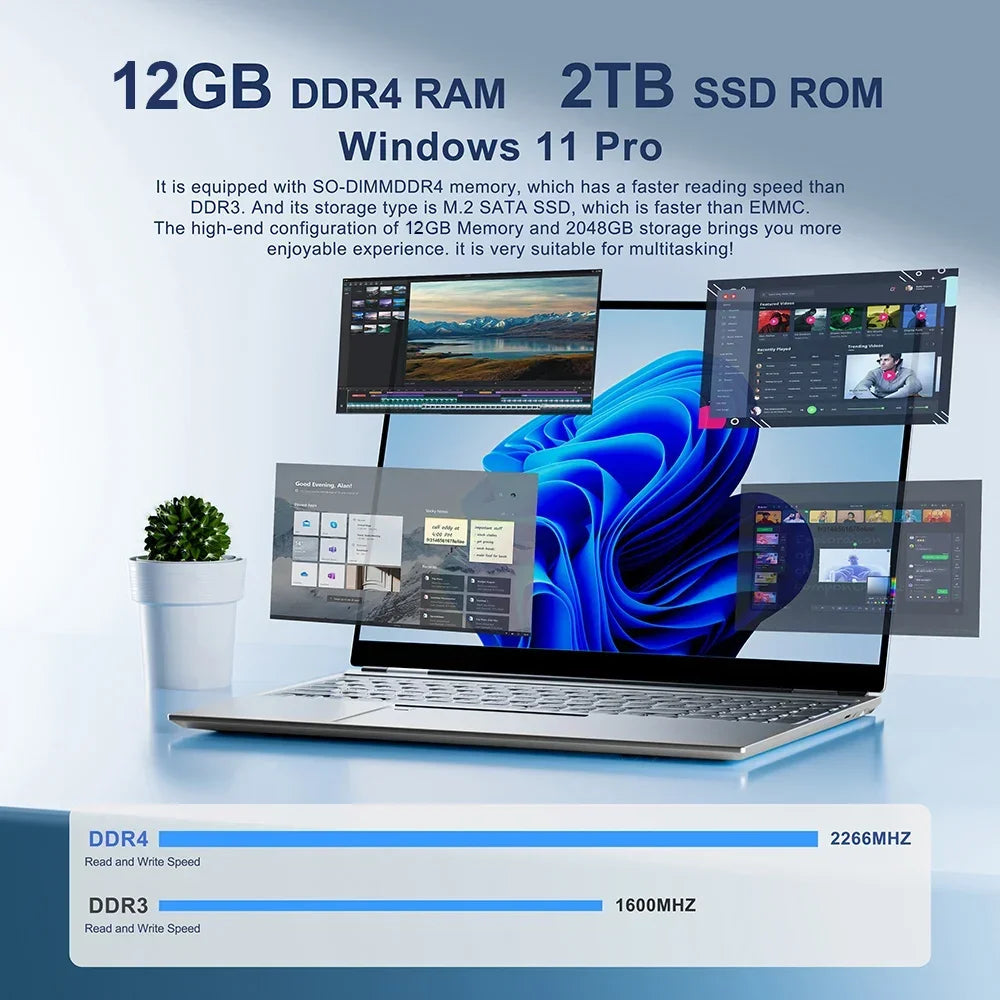 14.1" Laptop Computer – Windows 11, 12GB RAM, 1TB/2TB SSD, Portable Notebook for Office, Study & Entertainment