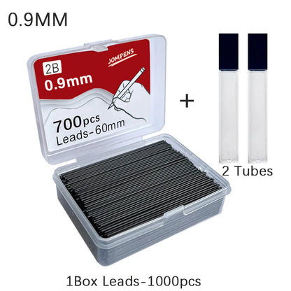 1000pcs Mechanical Pencil Lead Refills - 0.5 0.7 0.9mm 2B 60mm Art Drawing Automatic Pencil Replacement with 2 Tubes - Stationery