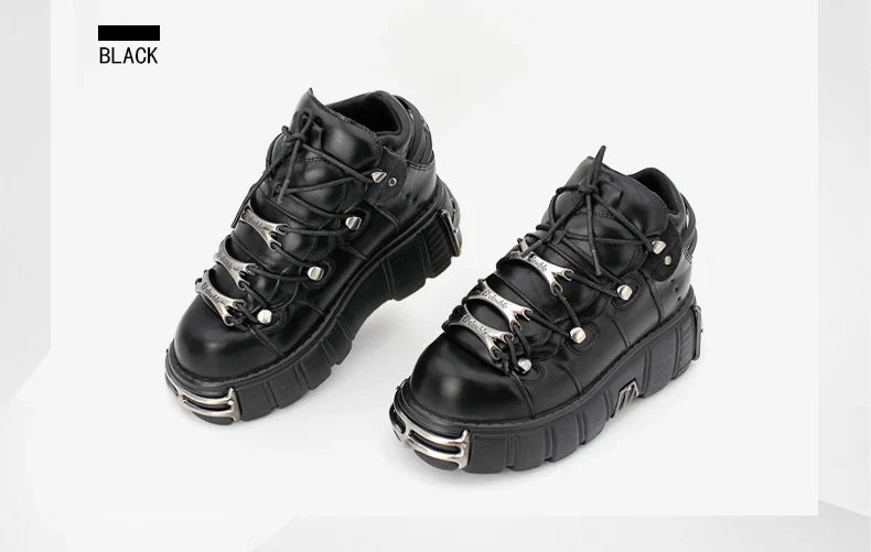 2024 New Punk Style Women's Platform Shoes – 6CM Lace-Up Gothic Ankle Boots with Metal Decor