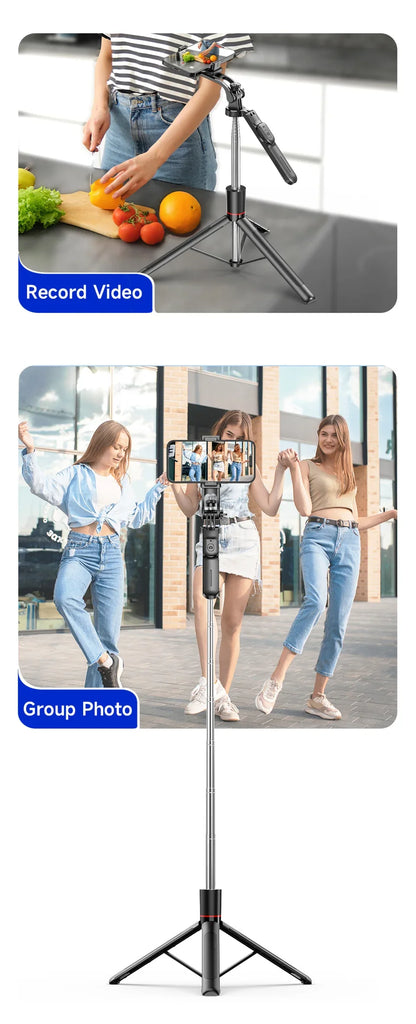 MEUYAG Selfie Stick Tripod – 1708mm Monopod with Fill Light, Bluetooth Remote, 360° Rotation & 1/4” Interface for Mobile Phones