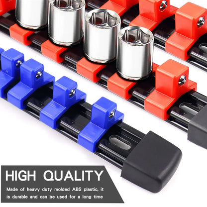 Universal Socket Organizer Rail – 1/4", 3/8", 1/2" Wrench Holder Plastic Bracket for Wall Mount & Home Repair Tools