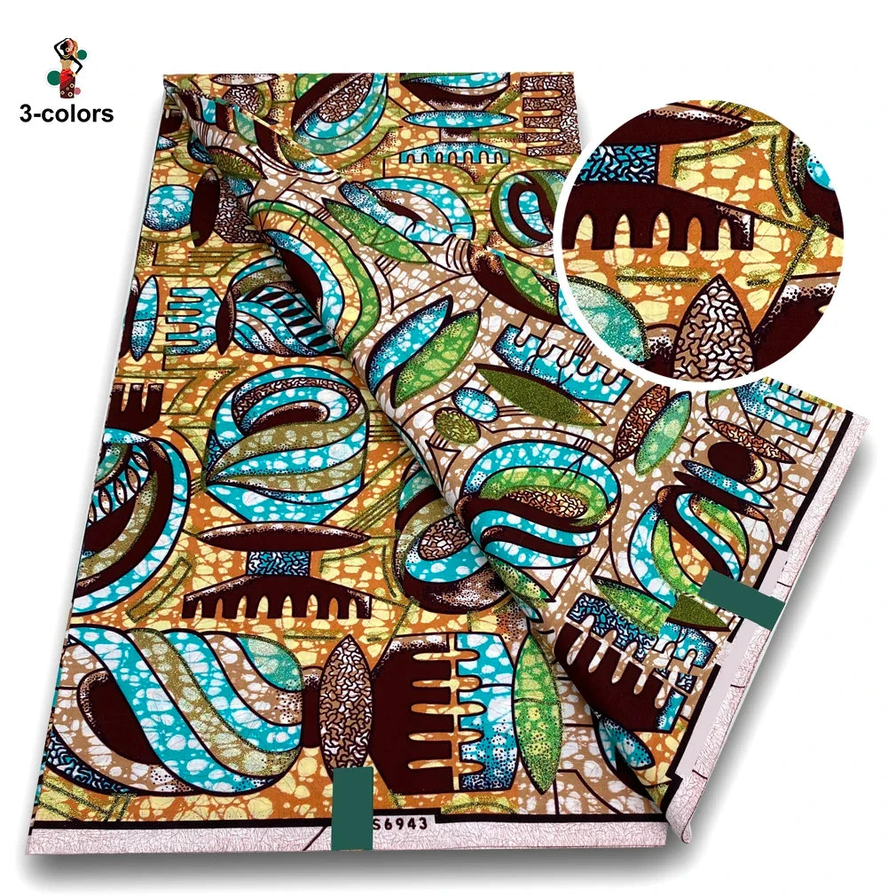 100% Cotton African Wax Print Fabric - Soft Golden Ankara Pagne for Nigerian Fashion & Traditional Wear