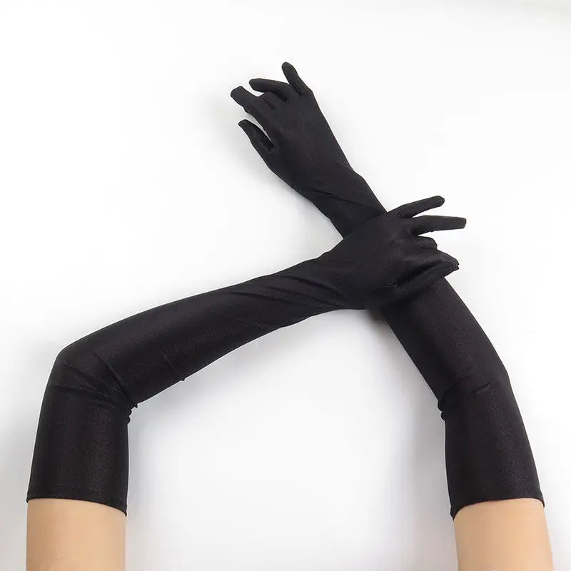 52CM Women’s Elegant Spandex Long Gloves – Thin Soft Stretch Sun Protection Gloves for Stage Performance, Driving, Riding & Cosplay Party Wear