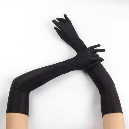 52CM Women’s Elegant Spandex Long Gloves – Thin Soft Stretch Sun Protection Gloves for Stage Performance, Driving, Riding & Cosplay Party Wear