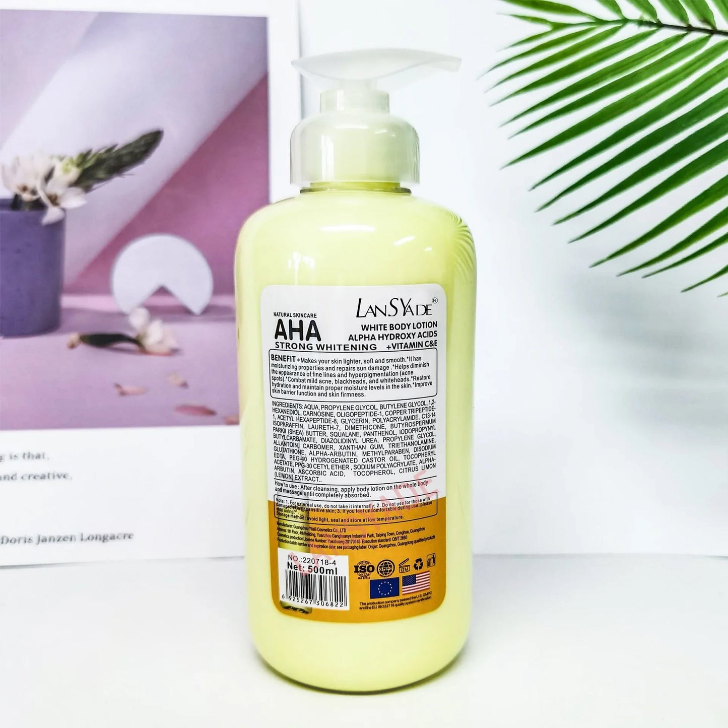 500ml Whitening Body Lotion with Alpha Hydroxy Acids, Vitamin C & E – Fast Moisturizing & Lightening Cream for Skin Brightening