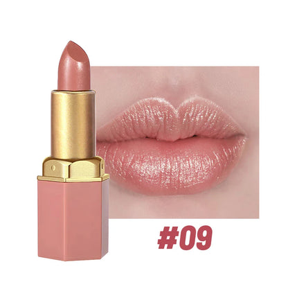 6 Colors Gold Bar Tube Lipstick – Matte, Pearlescent Glitter, Velvet Texture, Valentine's Day Gift (1PC)