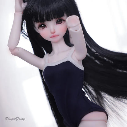 Shuga Fairy Mirai 1/5 BJD Doll with Ruoguan Body, Long Black Hair, Juvenile Features, Resin Joint Doll for Collectors