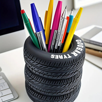 Tire Shaped Pen Holder - Creative Desktop Organizer for Pens, Office Supplies & Decorative Storage