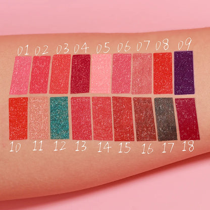 18-Color Sexy Red Diamond Glitter Lip Gloss – Metallic, Waterproof, Long-Lasting Matte Shimmer Liquid Lipstick for Women
