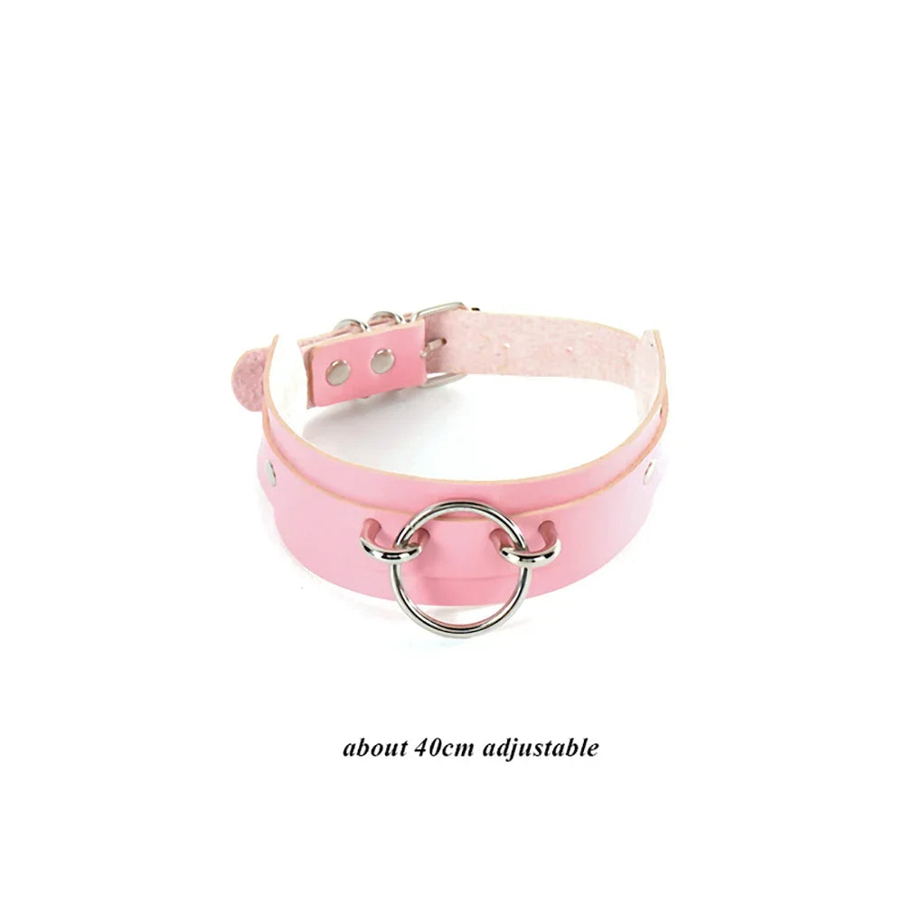 Pink Gothic Collar Necklace – Trendy Rock Leather Heart with Rivets, Harajuku Punk Choker Jewelry for Women, Gift Idea