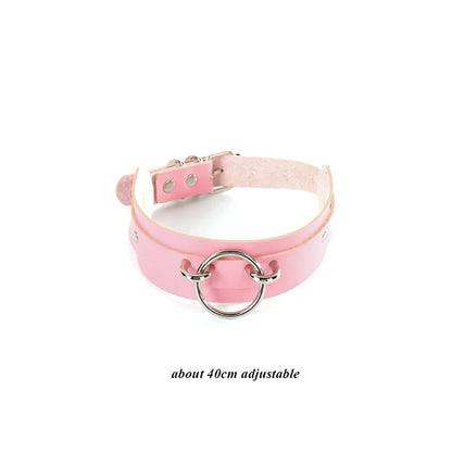Pink Gothic Collar Necklace – Trendy Rock Leather Heart with Rivets, Harajuku Punk Choker Jewelry for Women, Gift Idea
