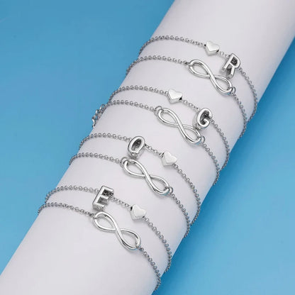 Bohemia A-Z Letter Initial Anklet for Women - Silver Heart Initial Anklet Bracelet, Beach Party & Travel Foot Jewelry