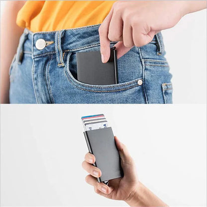RFID Smart Wallet Card Holder: Metal Slim Pop-Up Minimalist Wallet for Men & Women - Small Black Purse Vallet for Secure and Stylish Carry